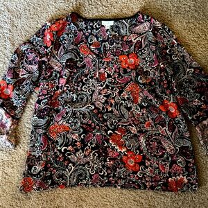 J. Jill Red and Black Paisley Blouse